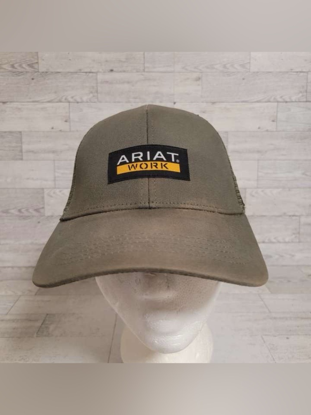 Men’s Ariat Olive Green Baseball Trucker Mesh Adjustable Cap Work Patch Hat